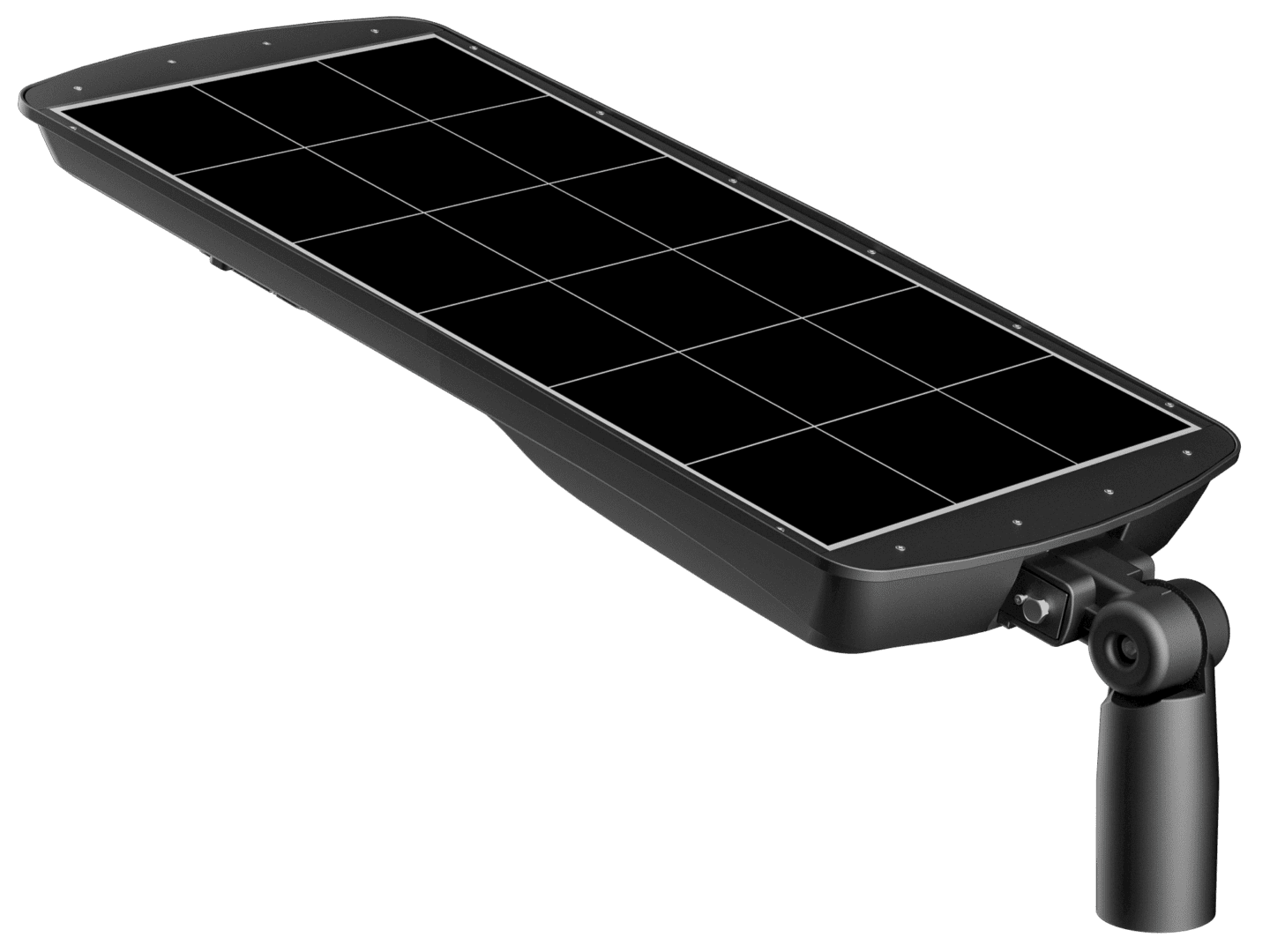 Solar-powered street light with panel attachment.
