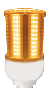 LED corn bulb with orange casing.
