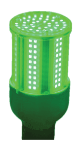 Green LED light bulb with multiple diodes.