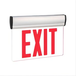 Red exit sign with black frame.