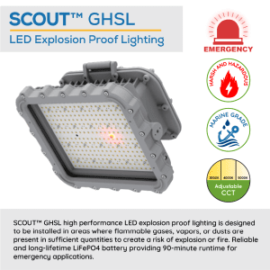SCOUT™ GHSL LED Explosion Proof High Bay, Flood, Area, Low Bay or General Lighting with Emergency Battery Back-up